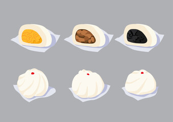 steamed stuff bun,dim sum and chinese cuisine on gray background vector illustration

