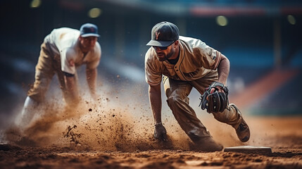 Two baseball players take the field in the big field.