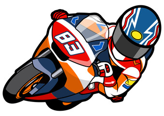Big head racer racing motorcycle motorbike cartoon vector