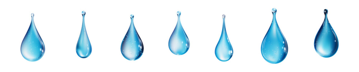 set of water drops isolated on a transparent background - obrazy, fototapety, plakaty