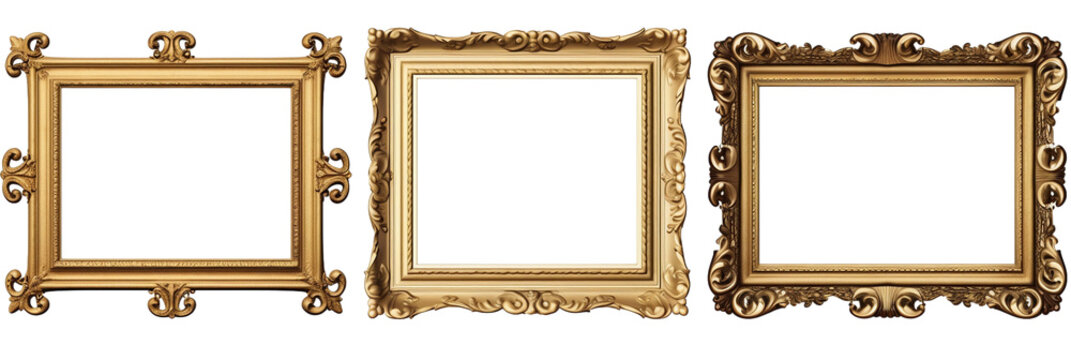 set of antique picture frame isolated on a transparent background