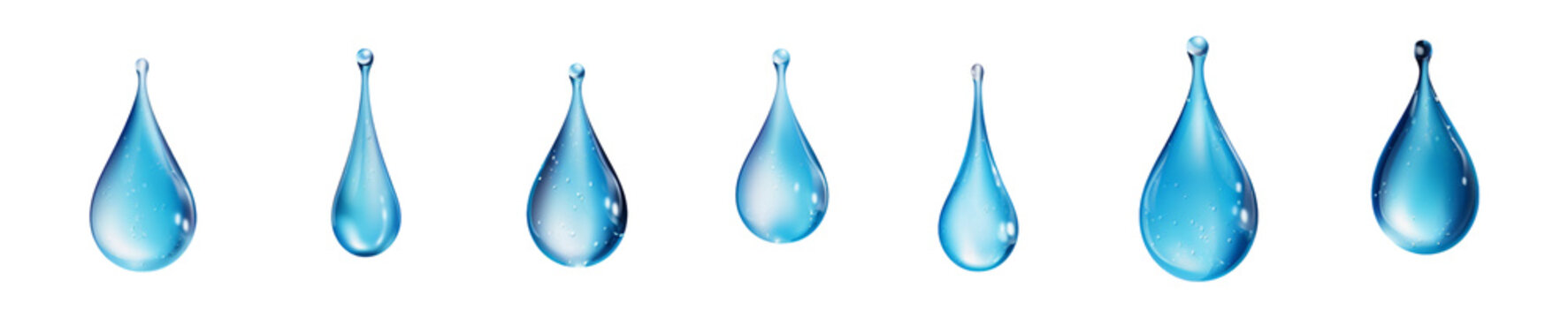 set of water drops isolated on a transparent background