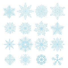 Fototapeta na wymiar eautiful set snowflakes on a whitу background for winter design. Collection of Christmas New Year elements. Frozen silhouettes of crystal snowflakes. Modern design apartment. Holiday wallpapers
