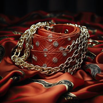 red leather and gold chain jewellery