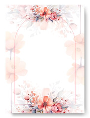 Hand painting of peach azalea flower arrangement on wedding invitation background