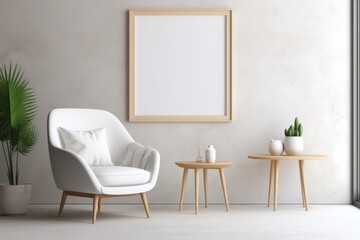 A contemporary interior room featuring empty frames for wall art mock-ups. Wall art printing mock-up with a combination of minimalistic and luxurious furnishings.