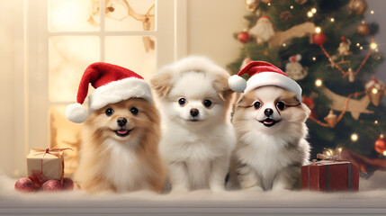 oliday Puppies in Santa Hats,dog and christmas gifts,AI Generative 