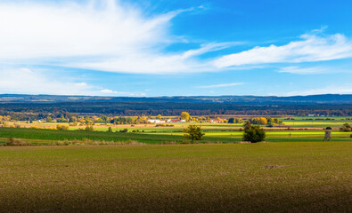 Fototapeta na wymiar Autumn landscape with fields and sky. South Czechia.