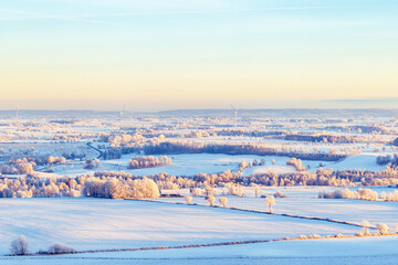 Beautiful winter landscape view in the countryside