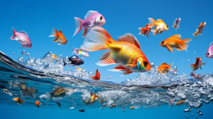 Fotobehang illustration of fish jumping out of water. Created with Generative AI © agrus_aiart
