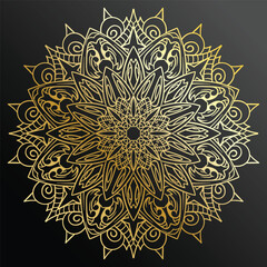 Luxury ornamental mandala design background in gold color. Decorative ornament in ethnic oriental style. Oriental pattern, vintage decorative elements. Weave design elements. Yoga logos vector.