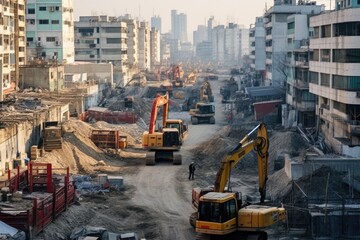 Fototapeta premium construction site in a densely packed city