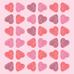 Fototapeta na wymiar PATTERN OF RED AND PINK HEARTS. Linear heart. Valentines Day. A loving message. Confession.