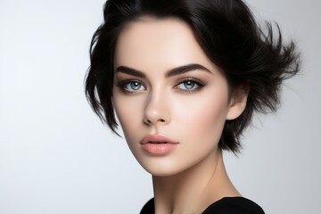 Naklejka premium Portrait of beautiful young woman model. Care body face spa person. Generate Ai