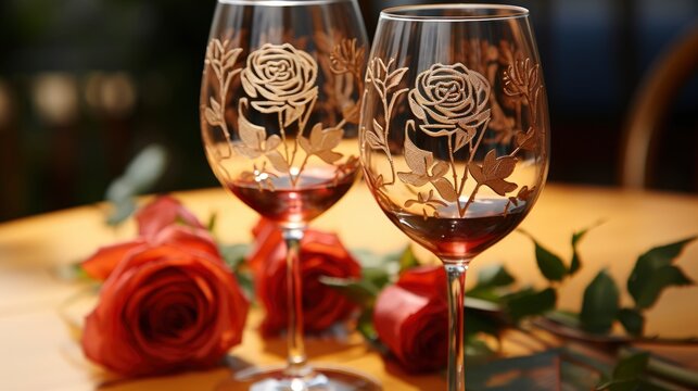 Bottle Wine Rose Flowers Vintage Glasses, Background Image, Valentine Background Images, Hd
