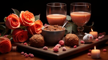 Breakfast Two Valentines Day Food Couple , Background Image, Valentine Background Images, Hd