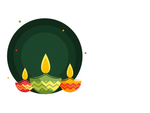 Happy Diwali Concept with Illuminated Oil Lamps (Diya), Empty Green Round Frame for Your Message.