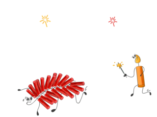 Doodle Style Cartoon Candle Running Behind Firecracker Stripe And Says No To Crackers For Diwali Celebration.