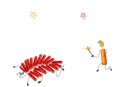 Doodle Style Cartoon Candle Running Behind Firecracker Stripe And Says No To Crackers For Diwali Celebration.