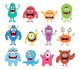 Fotobehang Cute monsters. Fun colored characters with faces and teeth. Children illustrations of monsters. Vector illustration © Igor