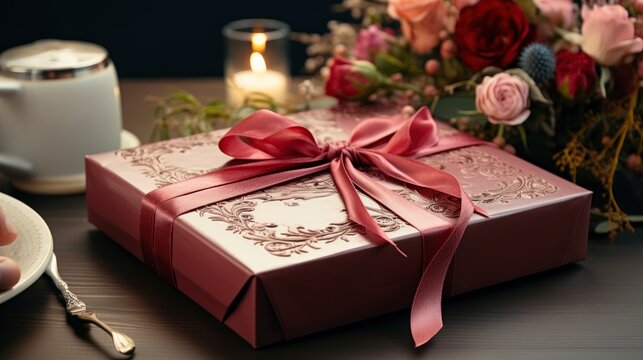Closeup Happy Lovers Exchanging Gifts, Background Image, Valentine Background Images, Hd