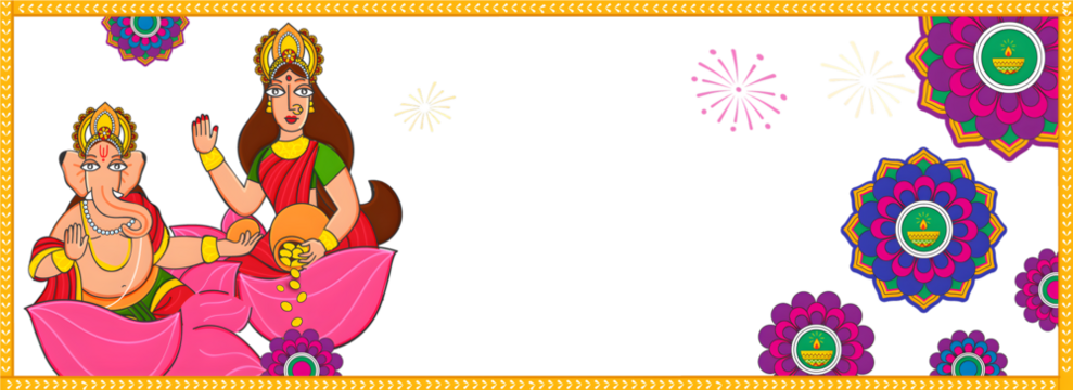 Illustration Of Lord Ganesha with Goddess Lakshmi Statue and Floral Decorated Background For Happy Diwali Celebration Concept.