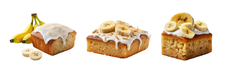 Set of banana cake isolated on transparent background.