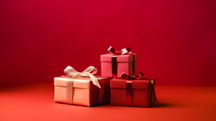 Obraz premium Christmas presents on a red background