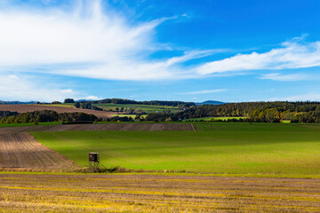 Autumn landscape with fields and sky. South Czechia.