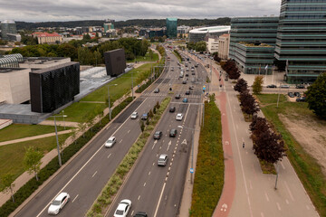 Drone photography of busy street in a city