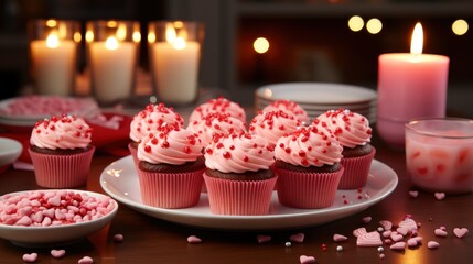 Cupcakes Decorated Sugar Hearts Valentines Day , Background Image, Valentine Background Images, Hd
