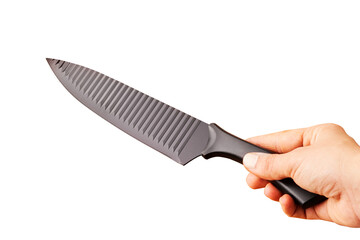 Black kitchen knife in a hand isolated on white background