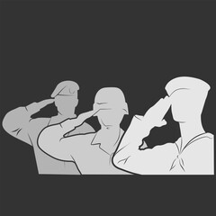 US Navy sailor and Soldiers saluting silhouette. Vector illustration