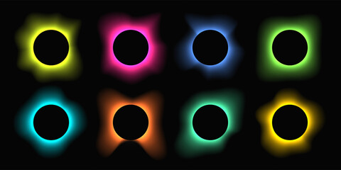 Set of circle illuminate light frames with color gradient