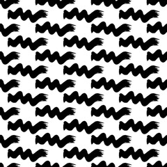 Seamless pattern with black wavy grunge brush strokes