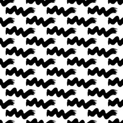 Seamless pattern with black wavy grunge brush strokes