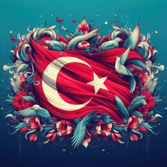 Turkey illustration background with flag