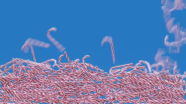 Christmas candy canes falling. .Xmas decoration. 3D render animation