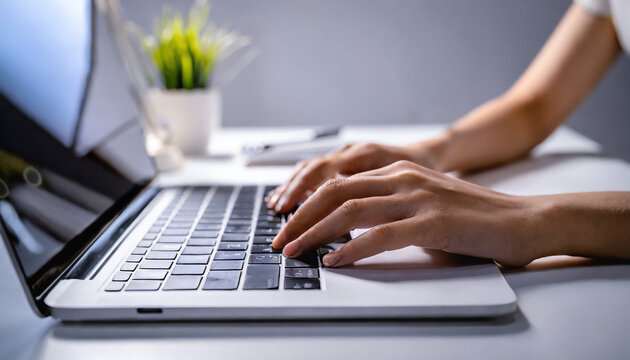 Typing keyboard on laptop computer Close-up 
