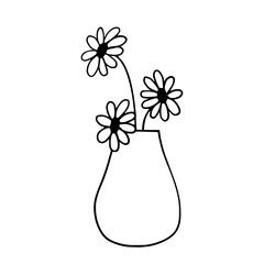 Linear sketch of plants, flowers in a vase. Minimalistic coloring. vector graphics.