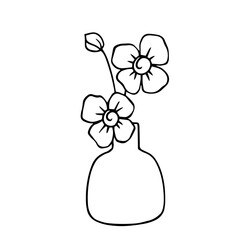Linear sketch of plants, flowers in a vase. Minimalistic coloring. vector graphics.