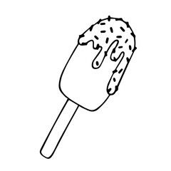 Linear sketch, coloring of ice cream on a stick. Vector graphics.