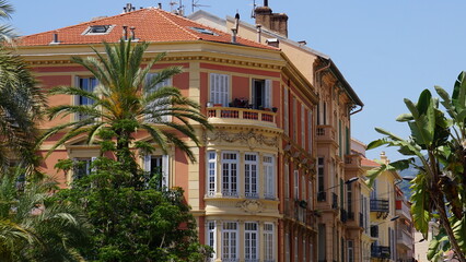 Naklejka premium A pretty building in Menton at the Côte d'Azur in France, in the month of June