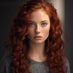 Naklejka premium portrait of a beautiful woman model with red hair