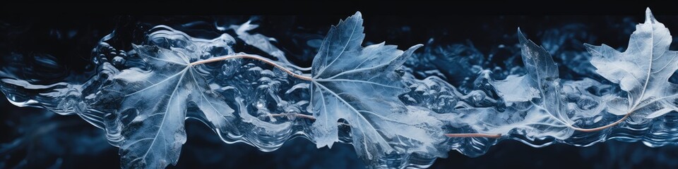 Winter background with frozen leaves. Generative AI