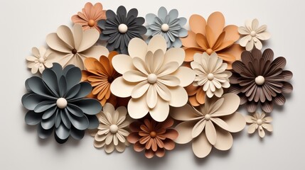 A seamless pattern exuding a vintage and classic ambiance, adorned with 3D colorful paper-cut origami flowers.