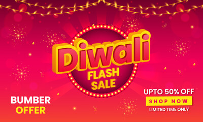 Biggest Indian festival sale banner, poster and website header vector illustration. Happy Diwali.
