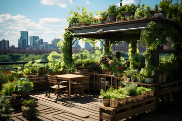 Urban gardens or rooftop farms of vegetable.