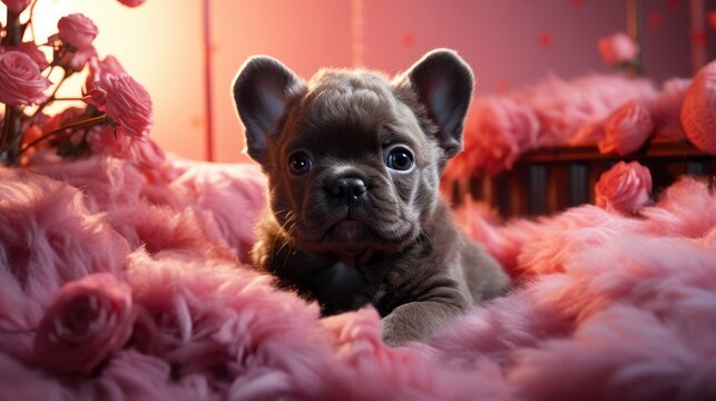 Lovely French Bulldog Dog Valentines Day , Background Image, Valentine Background Images, Hd
