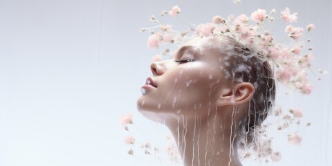 Fresh shower on sensitive soft skin concept on white background Generative AI - obrazy, fototapety, plakaty